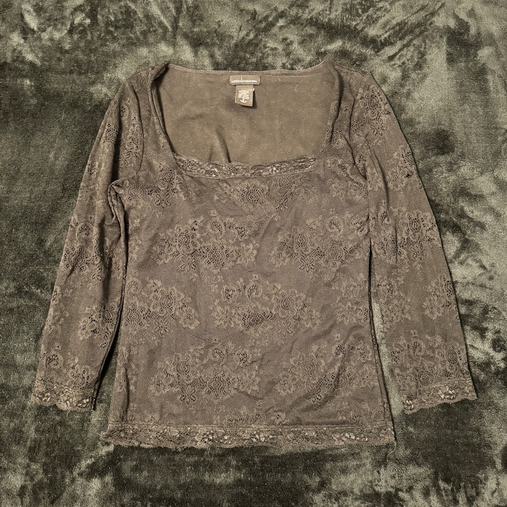 Vintage Y2K Moda International Gothic Built in Bralette Floral Lace Top